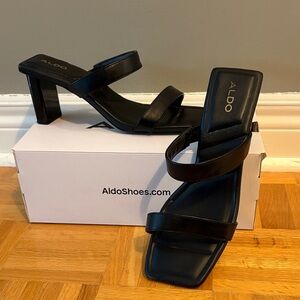 Aldo Black Leather Strappy Heels